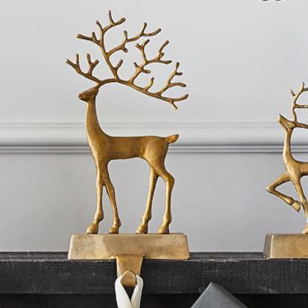 Brass Sculpted Reindeer Stocking Holder NIB